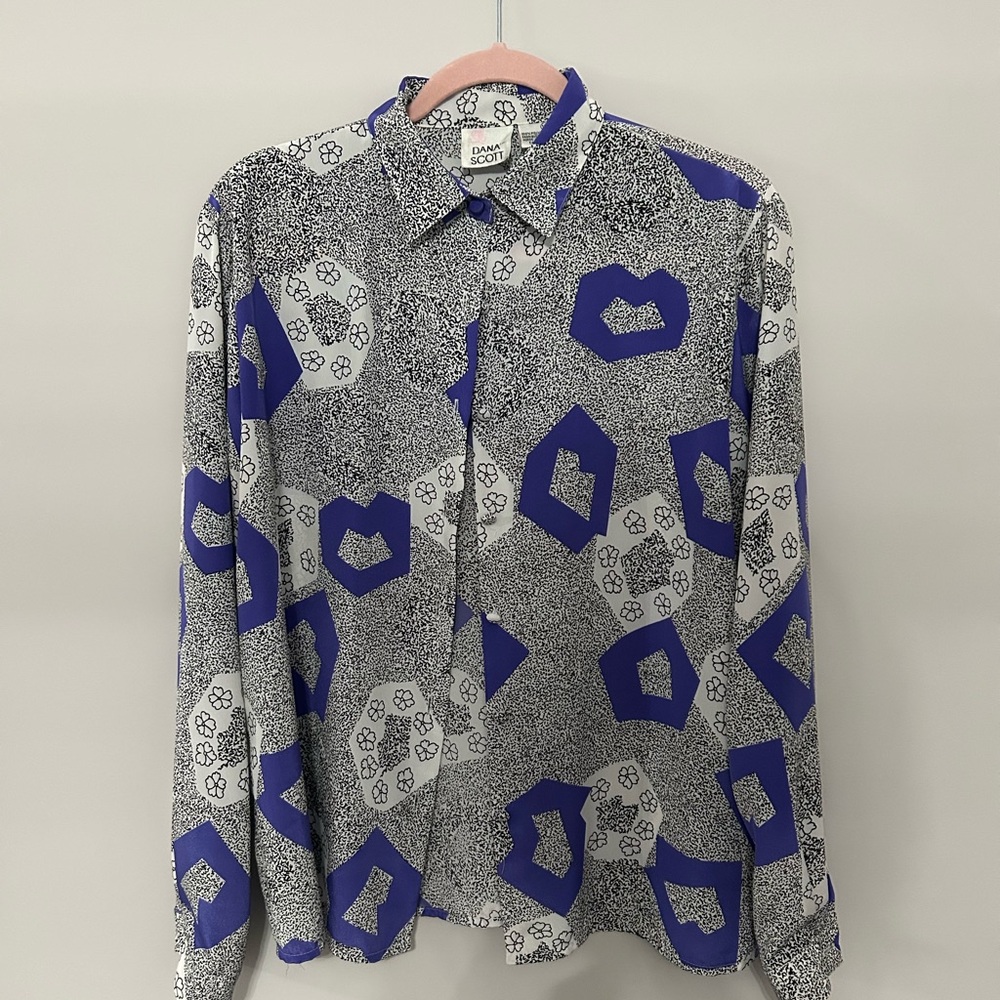 Purple and White Geometric Button Up Women’s Shirt